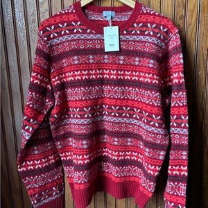 NWT Uniqlo Men’s Red Patterned Fair Isle Lambswool Sweater - Size Large